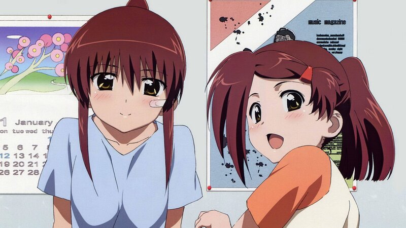 Two Anime Girls in Classroom — Brown, Cheerful