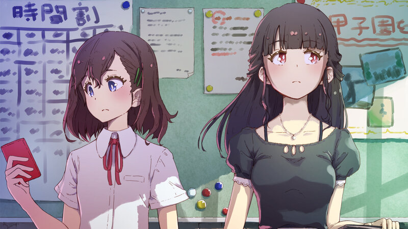 Two Anime Girls in Classroom — Green