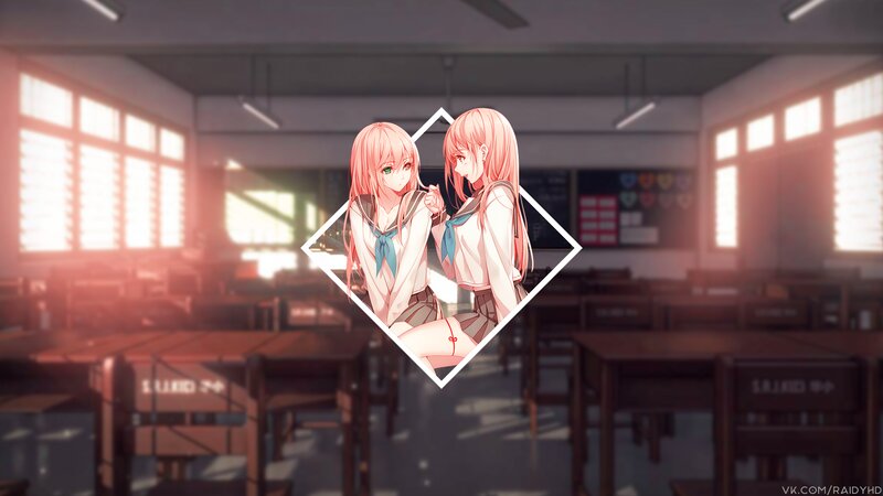 Two Anime Girls in Classroom — Pink