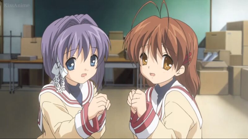 Two Anime Girls in Classroom — Purple, Calm