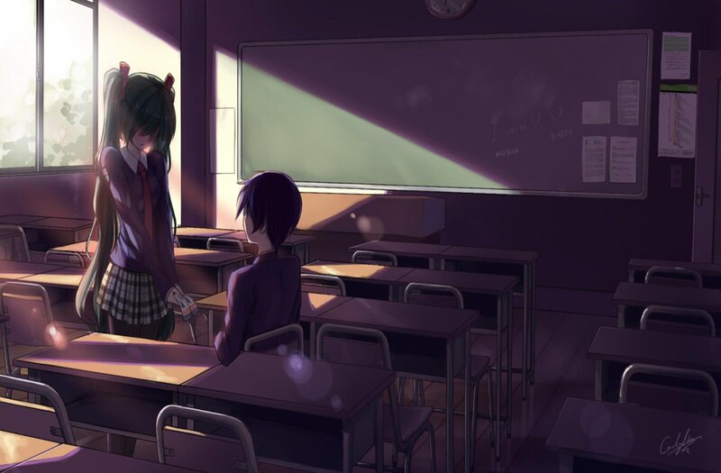 Two Anime Girls in Classroom