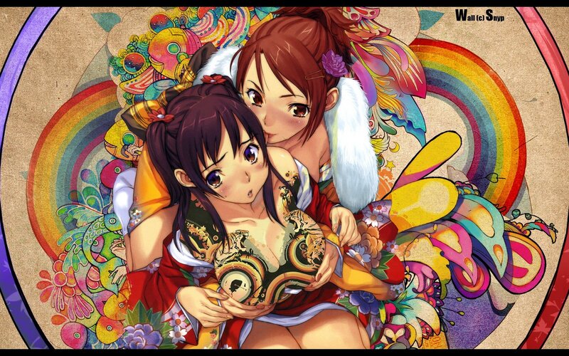 Two anime girls in colorful art