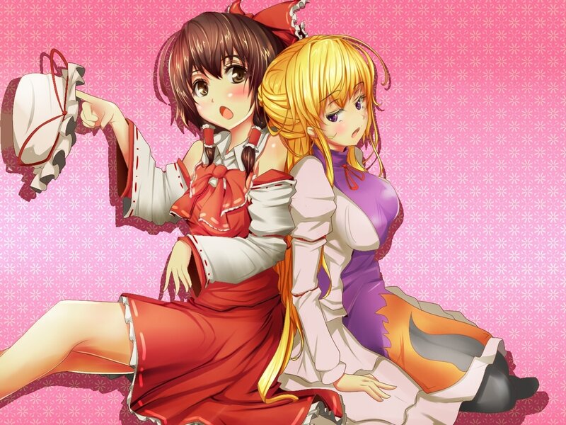 two anime girls in colorful outfits