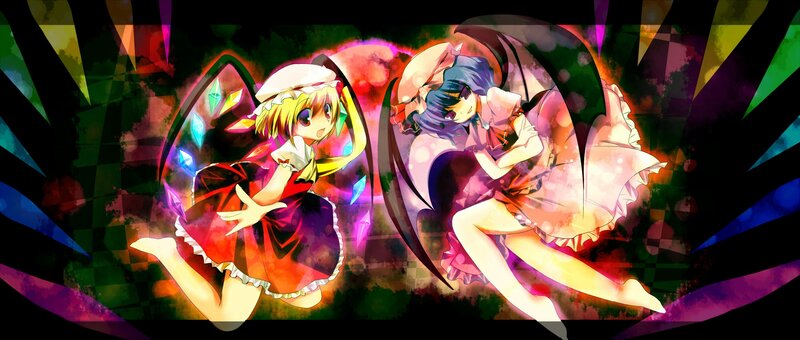Two anime girls in colorful scene