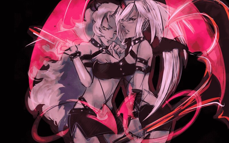 two anime girls in combat