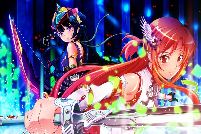 Two Anime Girls in Combat — Blue, Dramatic, Night