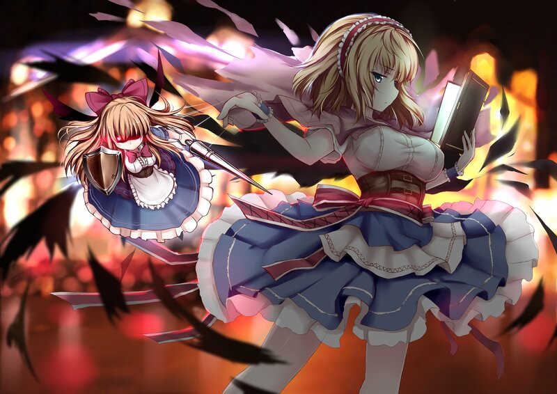 Two Anime Girls in Combat — Blue, Dramatic, Swords, Shields