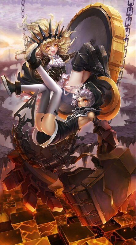Two Anime Girls in Combat — Purple, Dramatic, Intense, Sunset