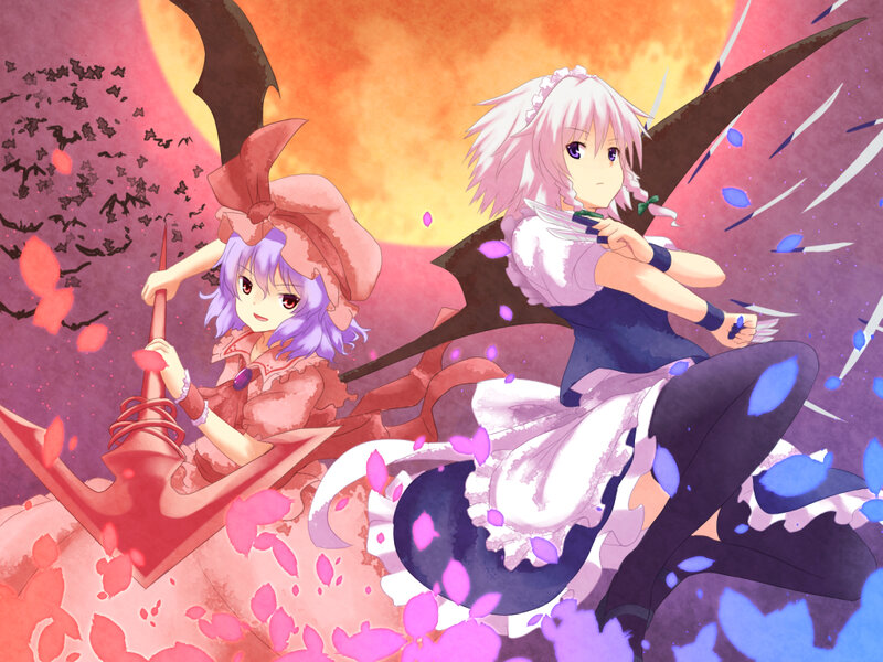 Two Anime Girls in Combat — Purple, Dramatic, Sunset