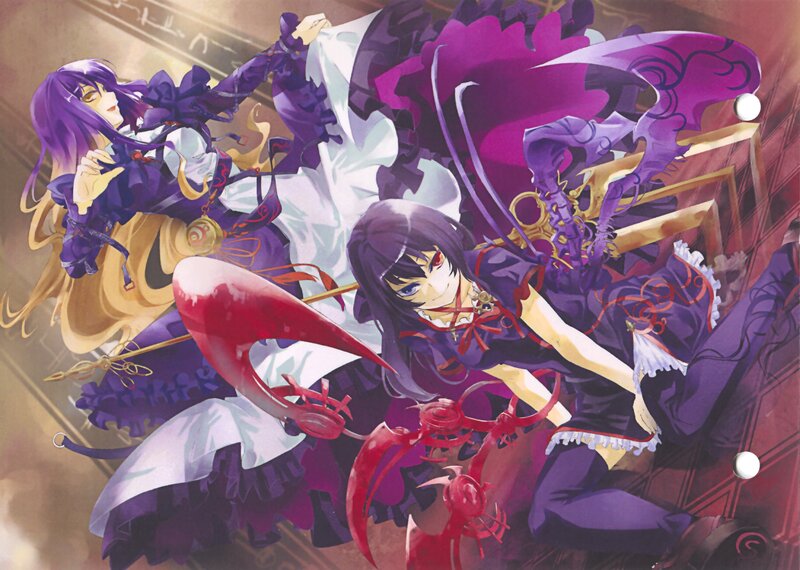 Two Anime Girls in Combat — Purple, Dramatic, Swords