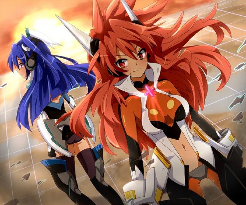 Two Anime Girls in Combat — Red, Dramatic, Sunset