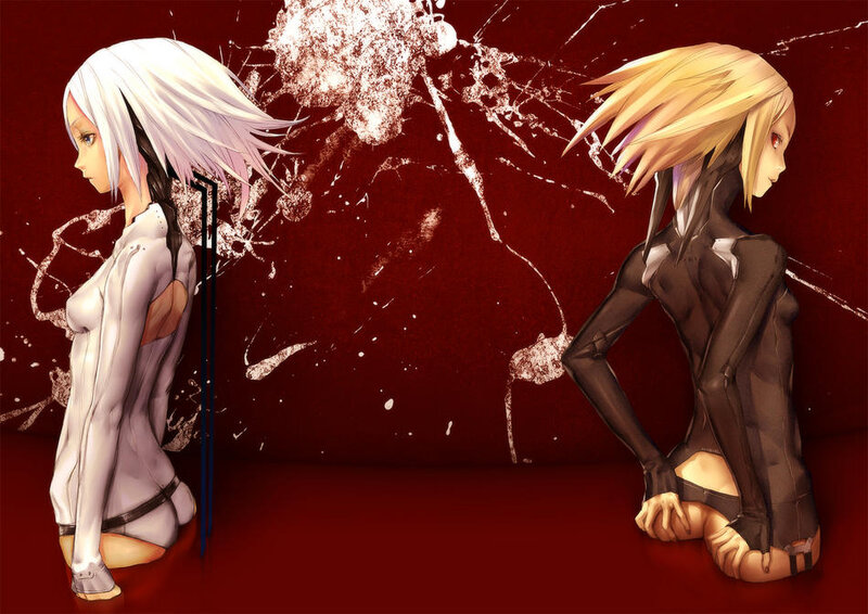 two anime girls in combat suits