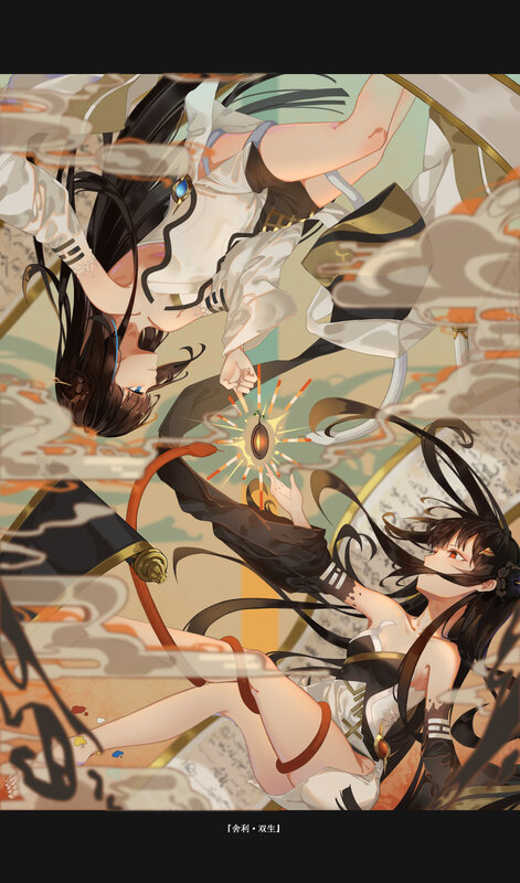 Two Anime Girls in Combat — White, Dramatic, Digital Art