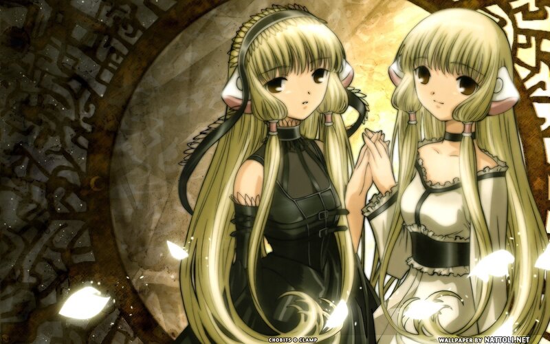 Two anime girls in contrasting outfits