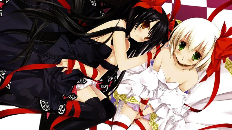 Two anime girls in contrasting outfits