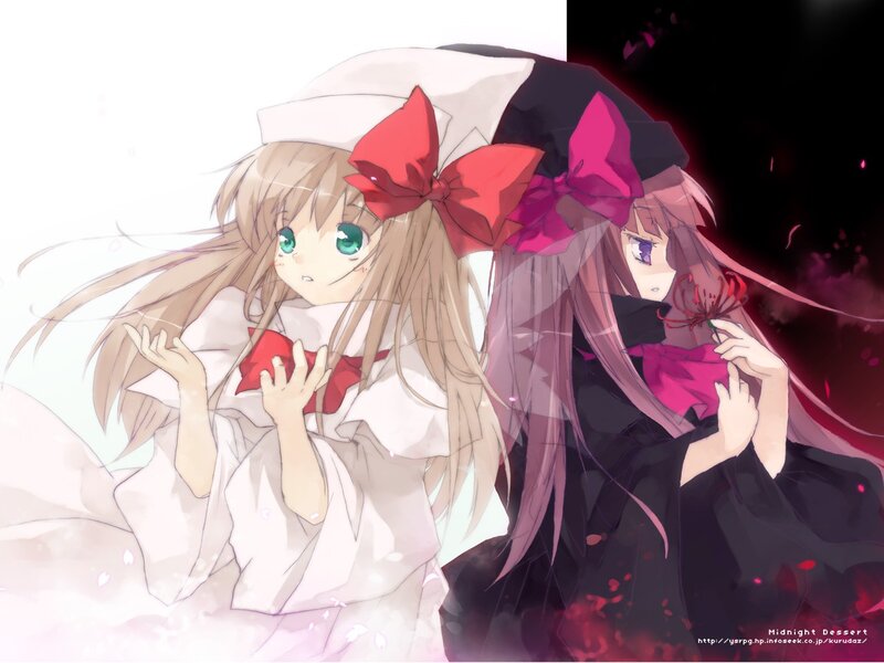 Two anime girls in contrasting outfits