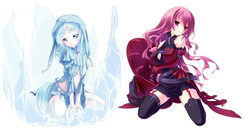Two anime girls in contrasting outfits