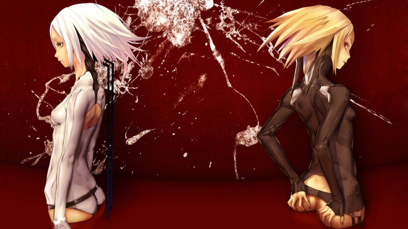 Two anime girls in contrasting outfits