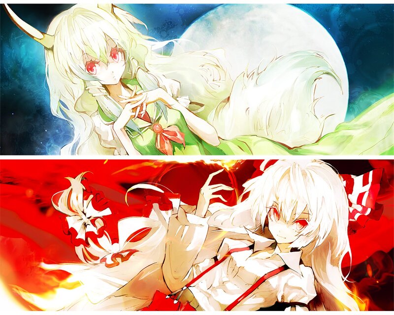 Two anime girls in contrasting scenes