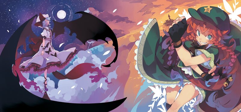 Two anime girls in contrasting scenes