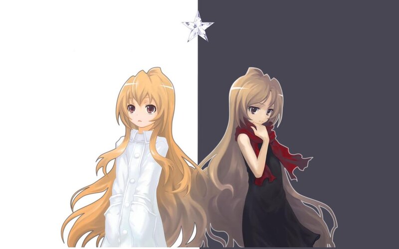 two anime girls in contrasting scenes