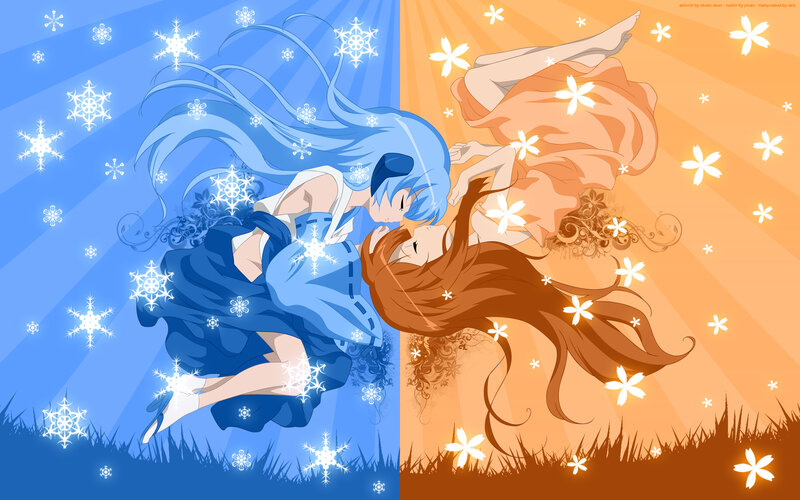 Two anime girls in contrasting seasons