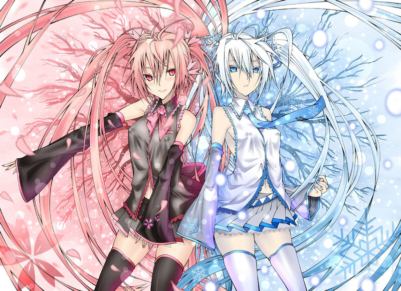 two anime girls in contrasting themes