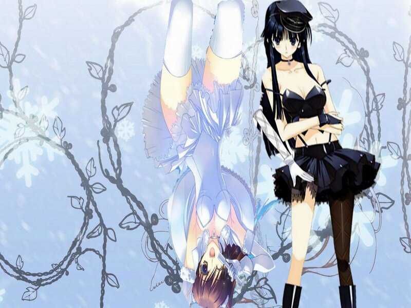 Two Anime Girls in Costumes — Blue, Dramatic, Winter