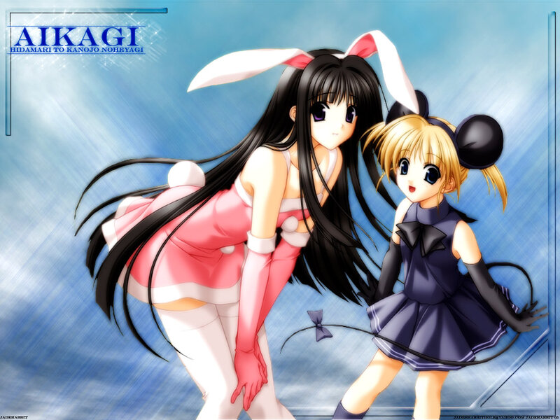 Two Anime Girls in Costumes — Blue, Playful, Bunny Ears
