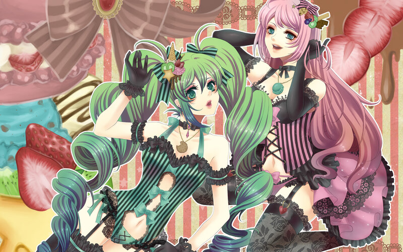 Two Anime Girls in Costumes — Green