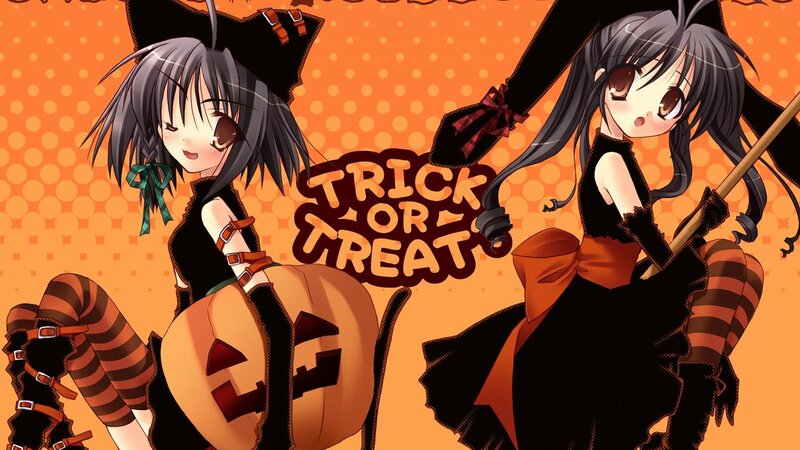 Two Anime Girls in Costumes — Orange, Festive, Autumn