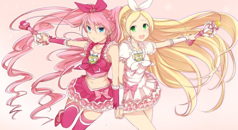 Two Anime Girls in Costumes — Pink, Cheerful, Wands