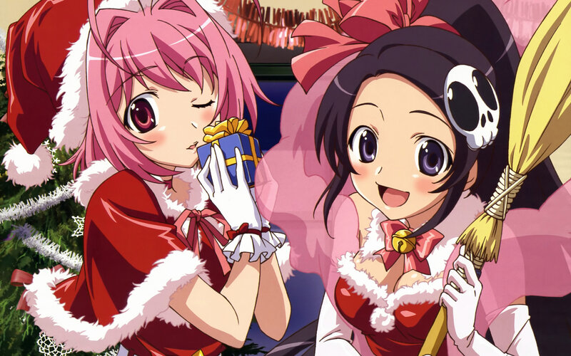 Two Anime Girls in Costumes — Pink, Festive, Winter