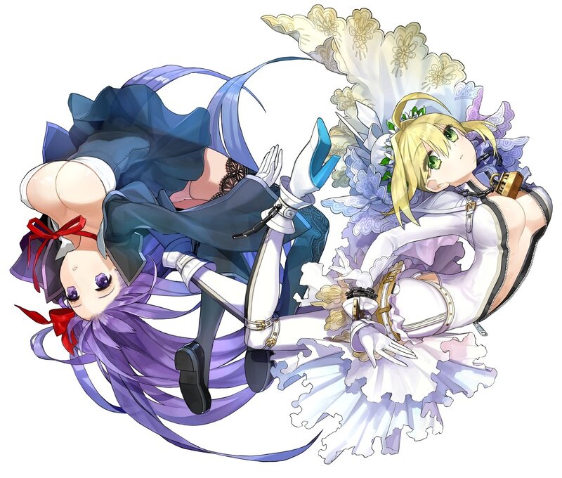 Two Anime Girls in Costumes — Purple, Dramatic
