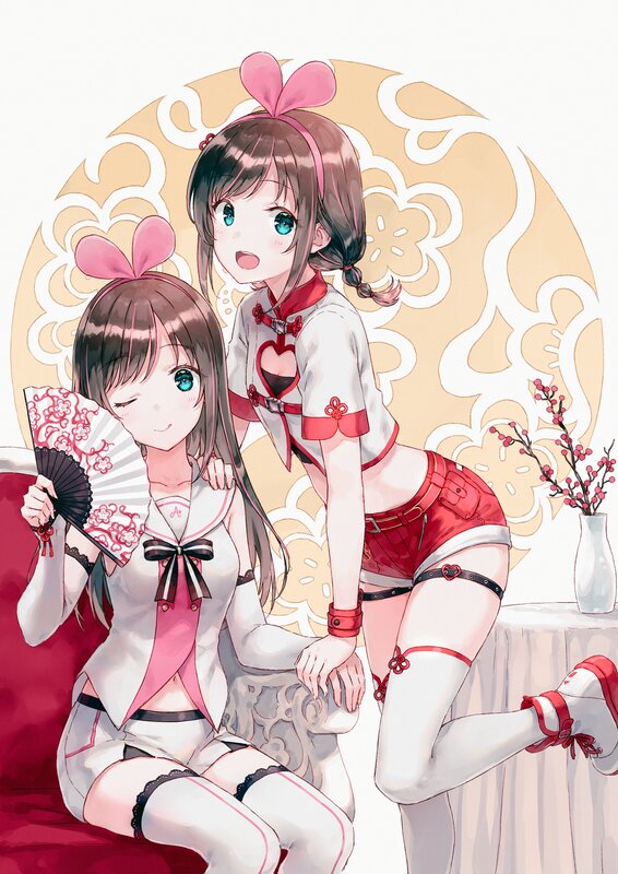 Two Anime Girls in Costumes — White, Playful, Fans