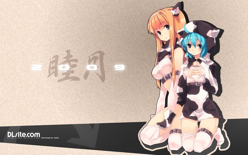 two anime girls in cow costumes