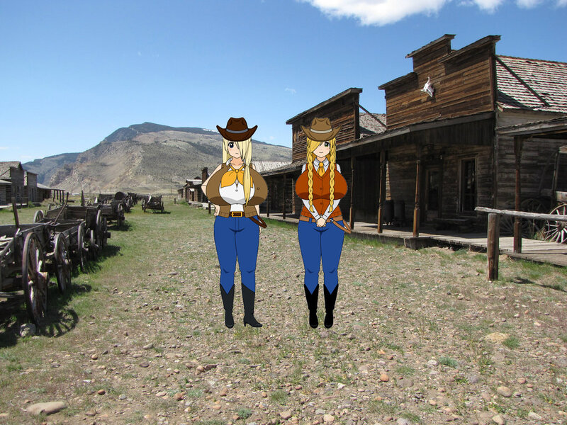 Two Anime Girls in Cowboy Hats