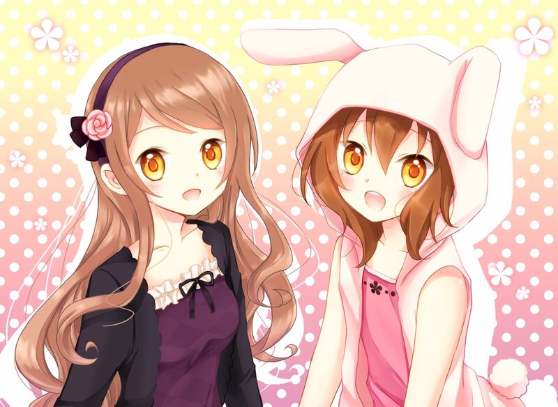 Two anime girls in cute outfits