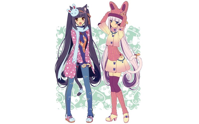 two anime girls in cute outfits