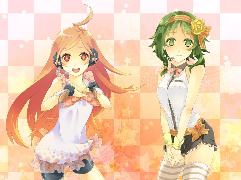 Two anime girls in cute outfits