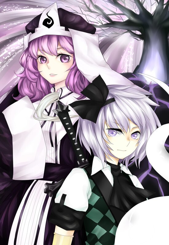 Two anime girls in dark attire