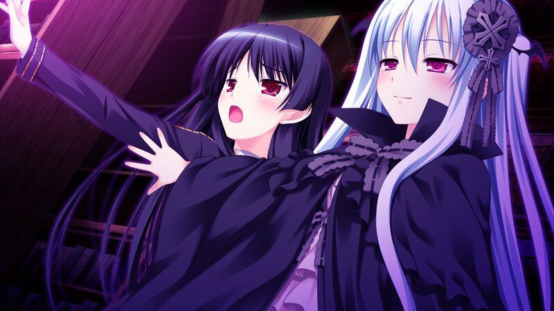 two anime girls in dark cloaks