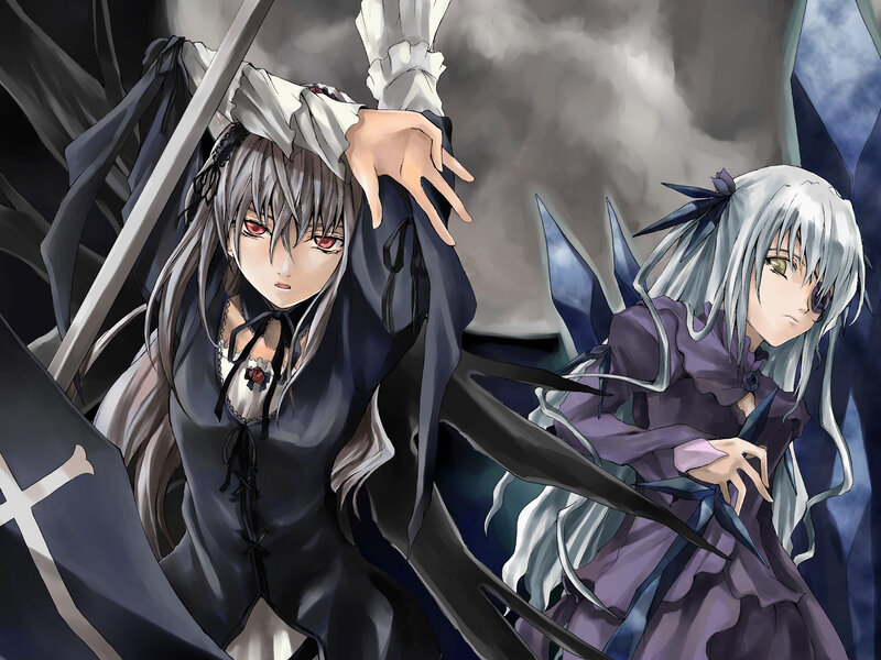 Two Anime Girls in Dark Clothing