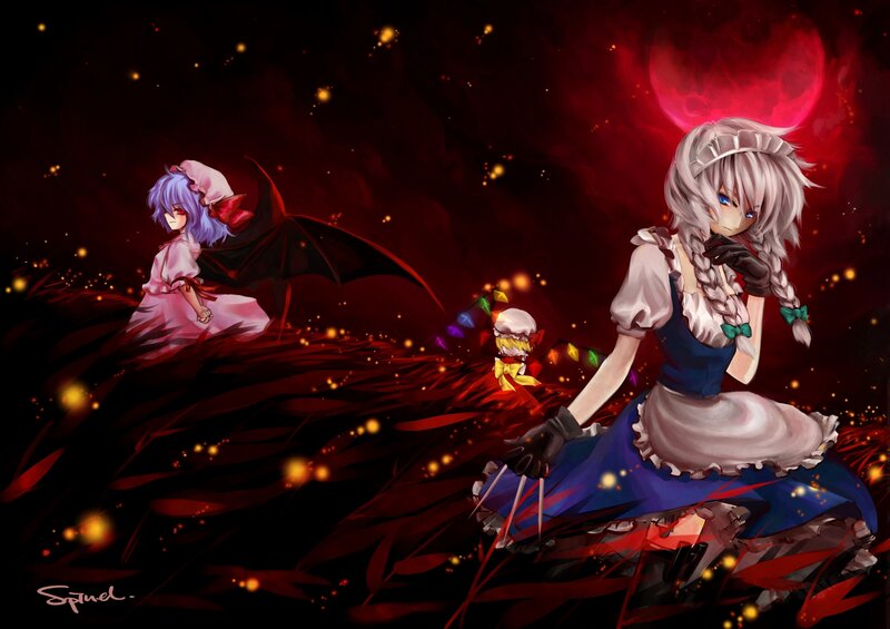 Two Anime Girls in Dark Field