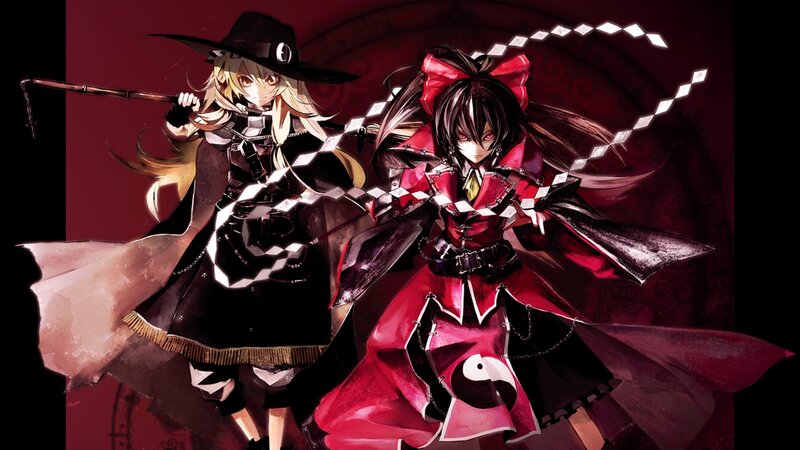 two anime girls in dark outfits