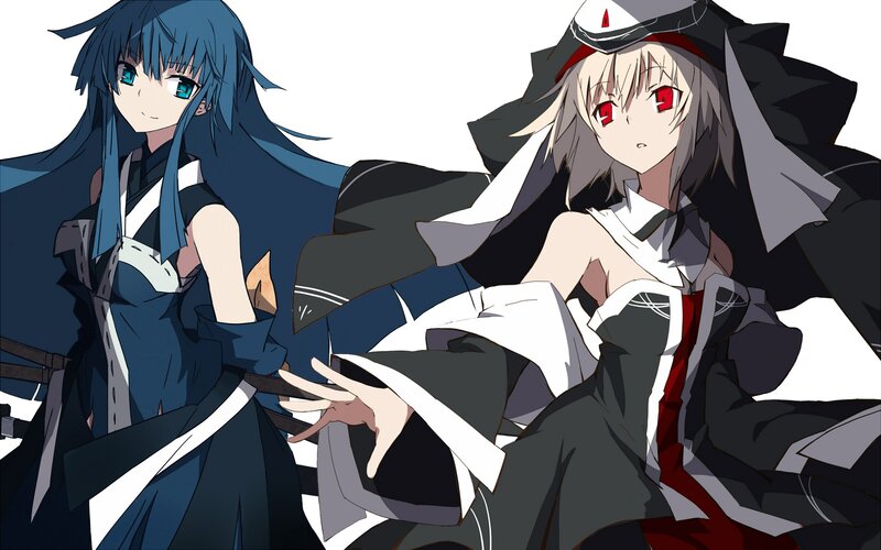 two anime girls in dark outfits