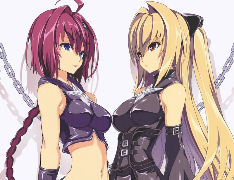 Two anime girls in dark outfits