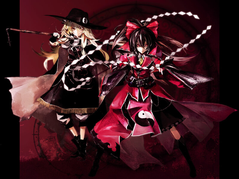 Two anime girls in dark outfits