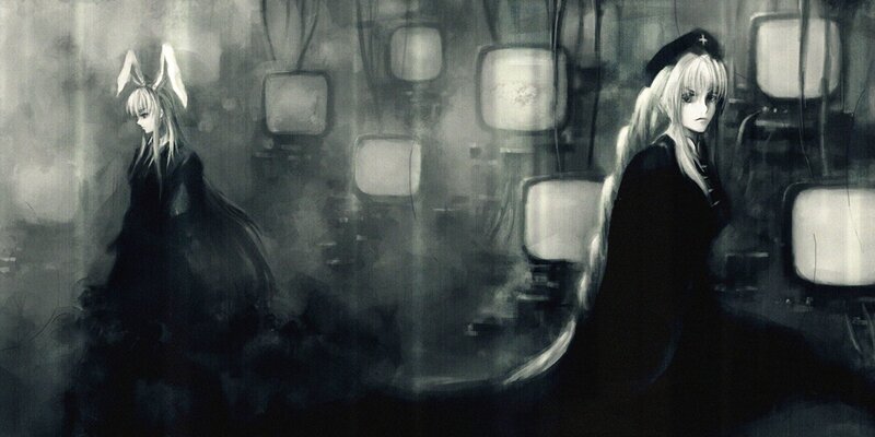 Two Anime Girls in Dark Room