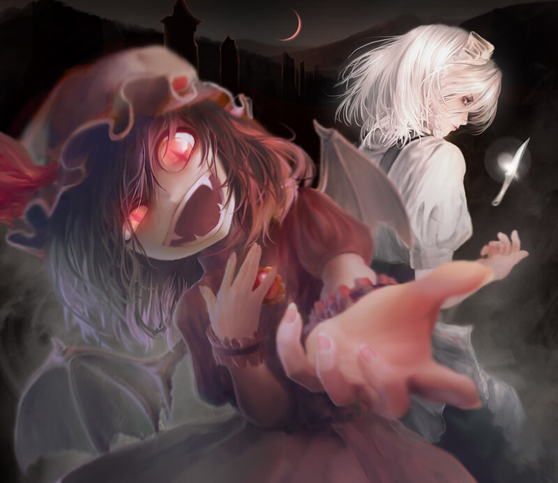 Two Anime Girls in Dark Scene